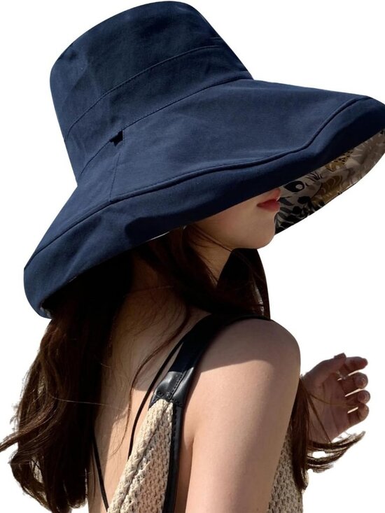 Women Wide Brim Summer Sun Hat Wired Edge Beach Bucket Fishing Hats Navy
